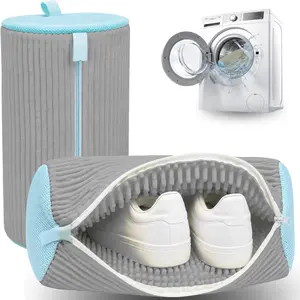 Shoe Washing Machine bag 2 Pack - 360? Self-Locking Zipper  Sneaker Laundry Set - Heavy-Duty Microfiber Shoe Washing Bag for Washer & Dryer, Boots & Athletic Footwear (Grey)
