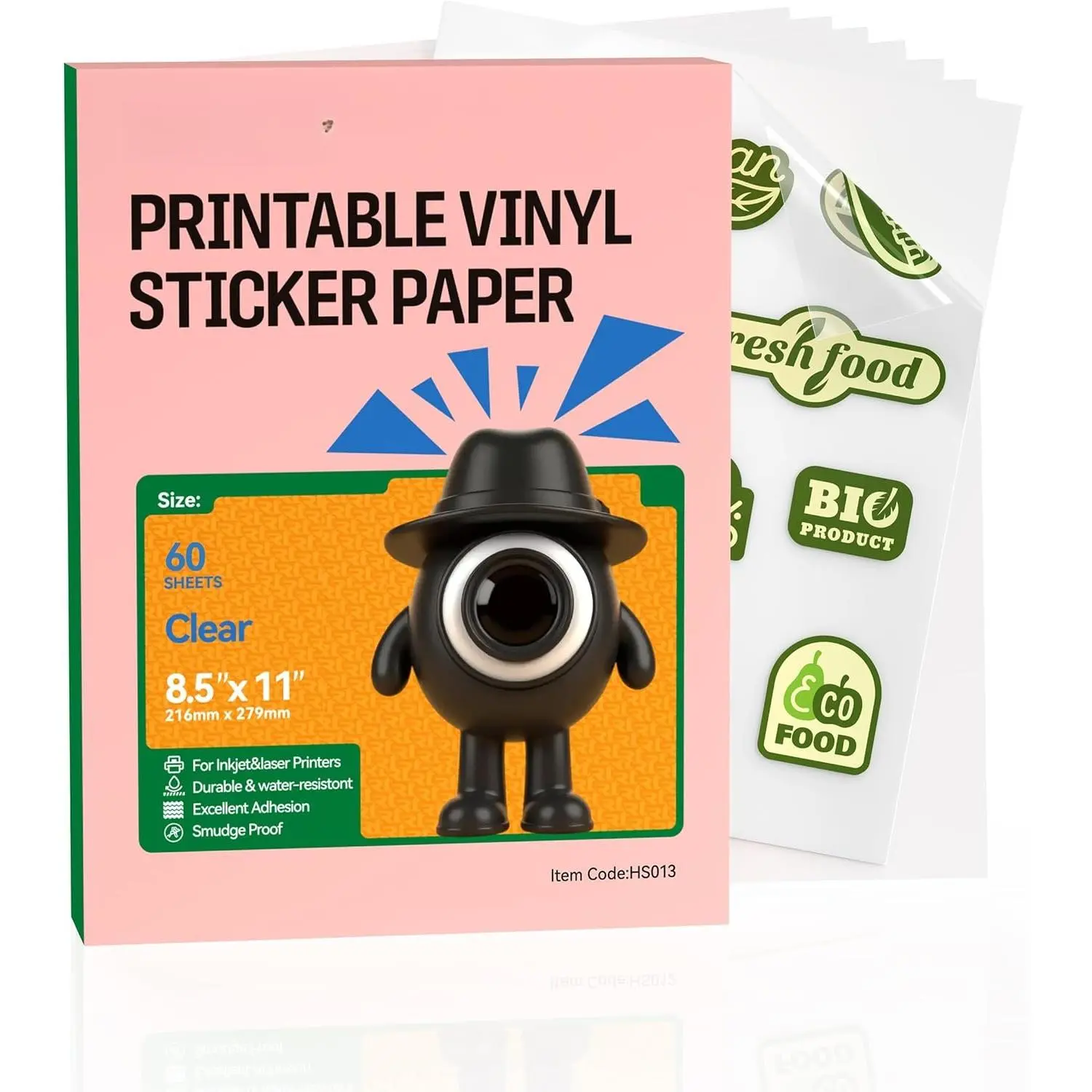 Transparent Vinyl Sticker Paper, 60 Sheets 8.5x11 Inches Printable Sticker Sheets for Inkjet Printer, Quick Drying, Durable, Excellent Adhesion - Ideal for Scrapbooking, Wedding Favors & Crafts Machines