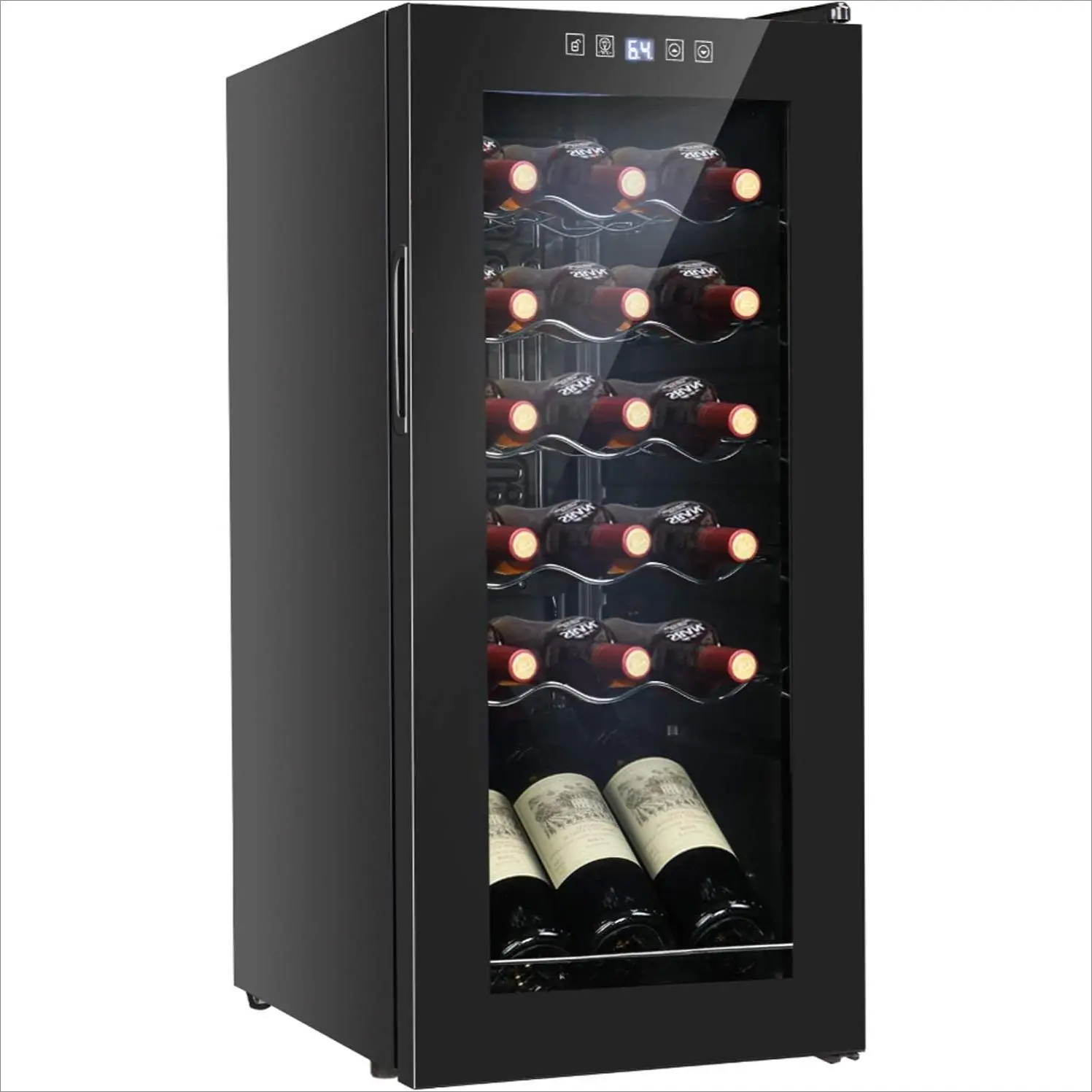 【Summervibes】Ubesgoo 18 Bottle Wine Fridge, Freestanding Compressor Wine Cooler Refrigerator, Beverage Wine Chiller with Digital Temperature Control & Double-layer Glass Door for Red White Wine, Champagne, Beer