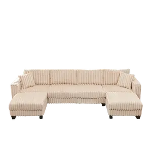 Giratree Furniture 137" U-Shaped Rabbit Fur Modular Sectional Sofa with Ottoman & Pillows, Soft & Cozy, for Living Room, Bedroom, Apartment