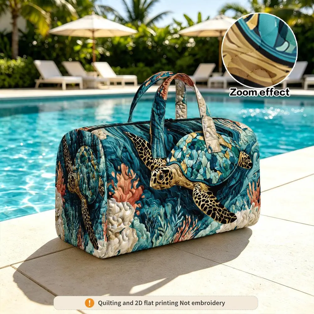 2D Flat Printing 1pc Sea Turtle Among Coral Reef Quilted Tote Bag Quilted Handbag - Halloween Thanksgiving Christmas Gift Random Print, 2D Flat