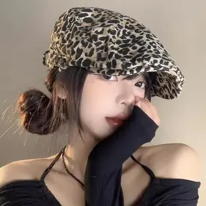 Spring/Summer Retro Leopard Print Advancing Cap for Women Men, Thin Season, Niche Design, French-Style Casual Newsboy Beret