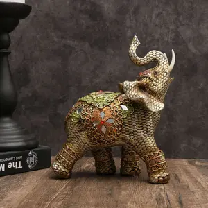 Lucky Elephant Ornament, 1 Count Resin Statue Art Craft, Elephant Decoration for Bookshelf Home Living Room Office Cafe Decor, Room Tabletop Display Entryway Decor