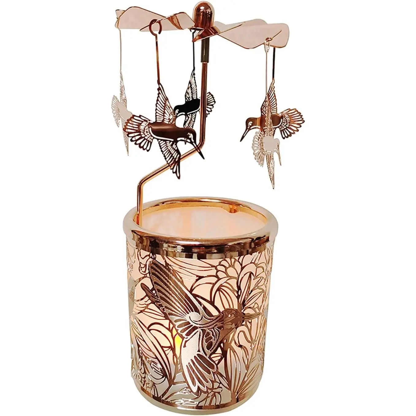 Rotary Candle Holder Metal Spinning Windmill Candlestick Carousel Candle  Light Holder for  Decoration for Mom Women Wife  (Rose  Hummingbird)