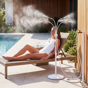 HOMENOTE Standing Misting Cooling System with Fillable Base, 26.2FT Water Line, Adjustable Height Standing Mister for Outside Patio Cooling, Pool Tanning, Garden Greenhouse Watering