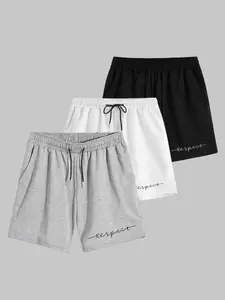 Men's 3-Piece Shorts Set with Letter Print, Comfortable Casual Sleep Pants with Pockets and Elastic Drawstring, Perfect for Summer Relaxation