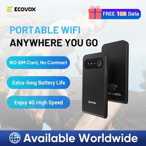 ECOVOX Global Portable Rechargeable Mini WiFi Hotspot - Built in WiFi, 802.11a, 13-Hour Battery, 1-Port USB-C, Connect 9 Devices, No SIM Needed, Perfect for Travel & Study Abroad - Free 1GB Data