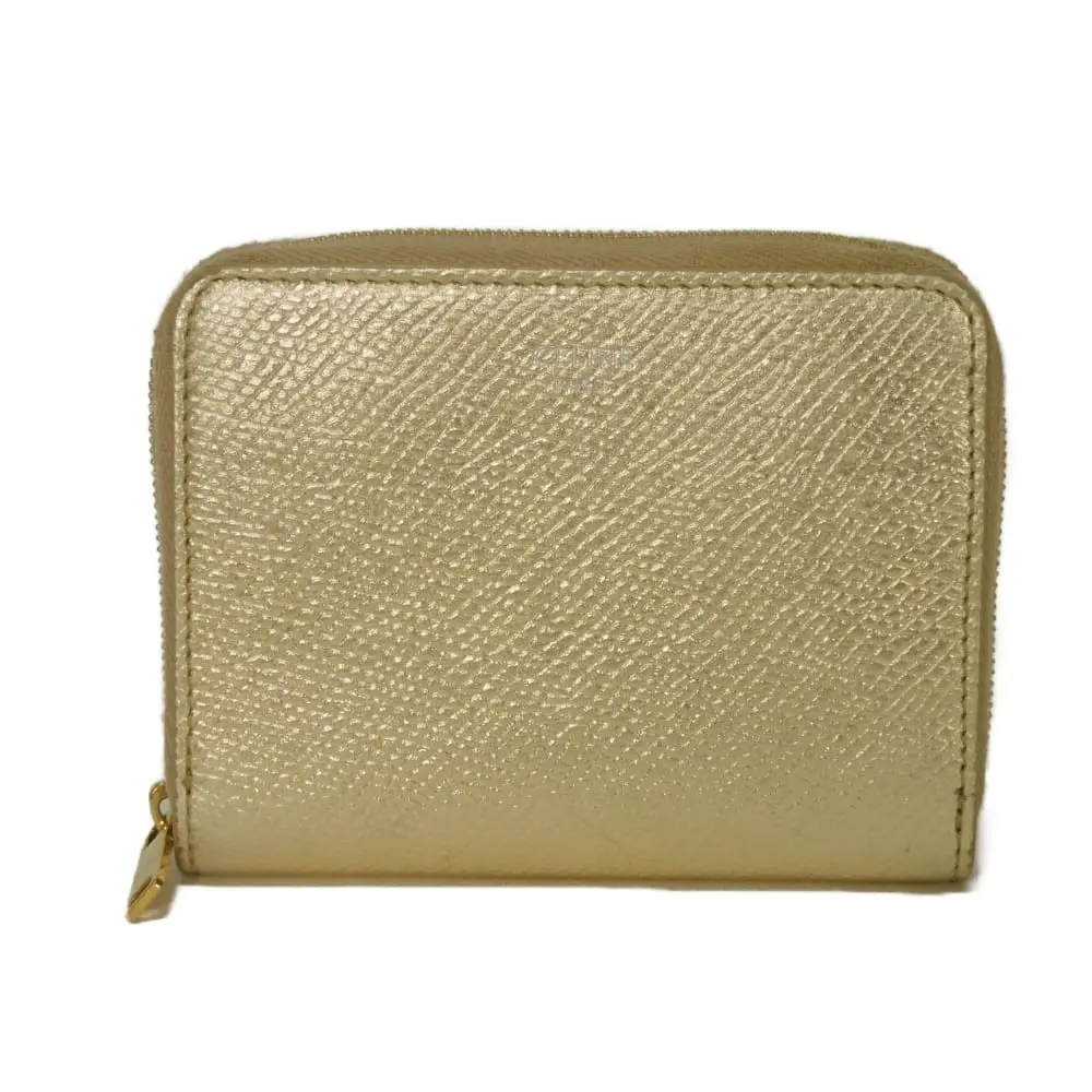 Pre-owned Celine Calfskin Small Leather Goods Laminated Compact Zip Wallet Grained Coin Case