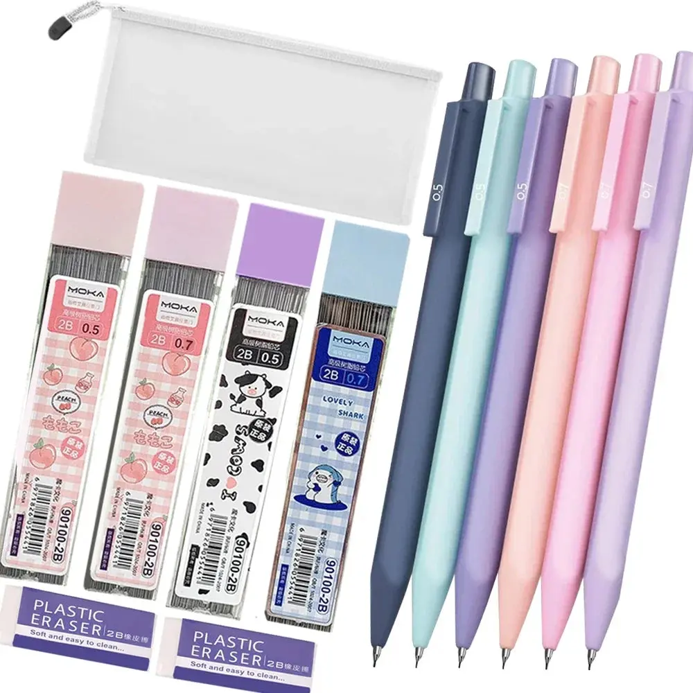 13pcs/set Mechanical Pencil With Bag,400pcs Leads,2 Eraser,0.5 0.7mm Automatic Pencil,Back To School Kawaii Supplies Stationery