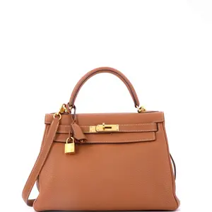 Pre-owned HERMÈS material Messenger Bags Hermes Kelly Handbag Gold Togo with Gold Hardware 28 by Rebag