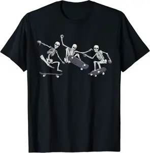 Skate Skeleton Bones Skating Halloween Costume Boys Girls T-Shirt - 84B0B6H8VV5M