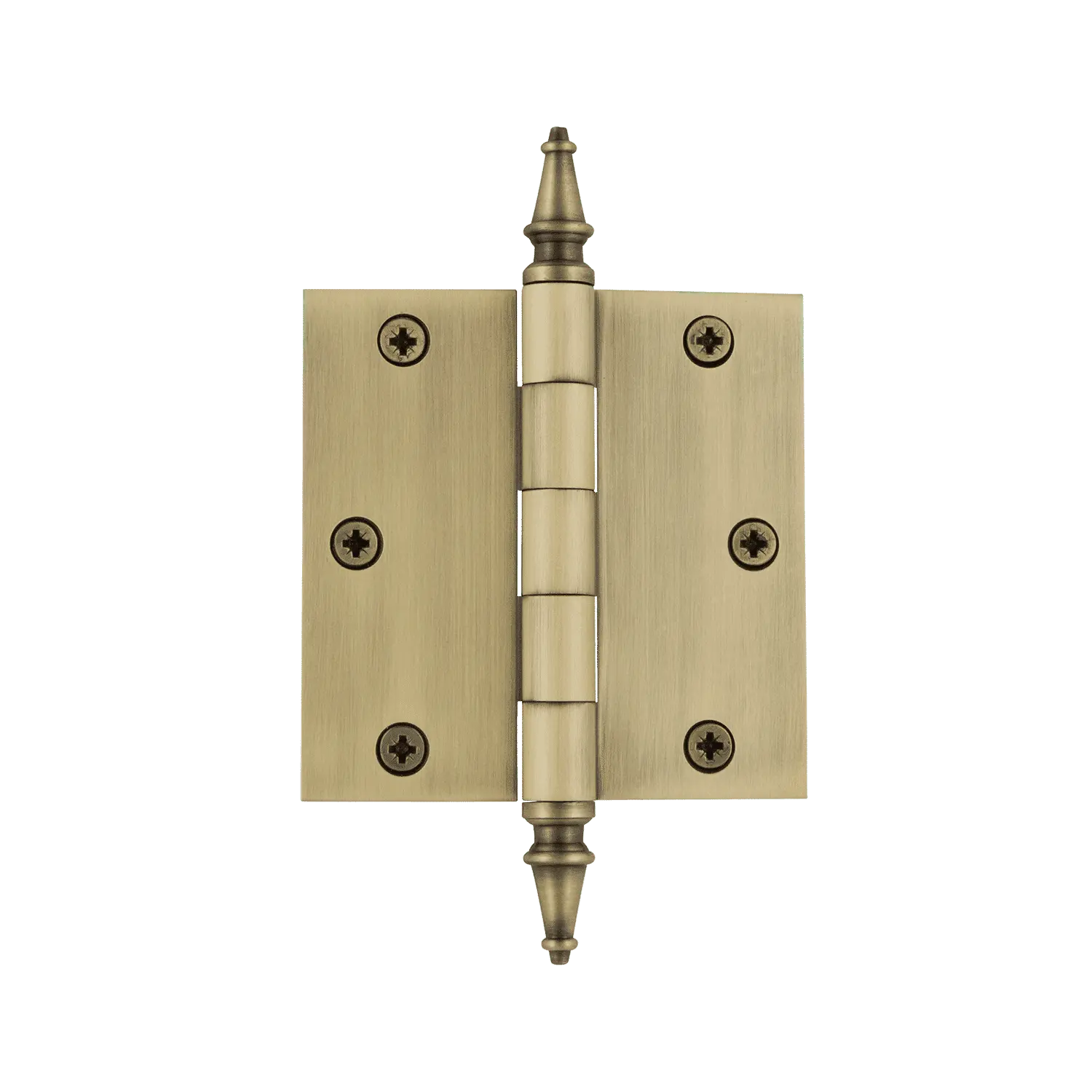 3.5" Steeple Tip Residential Steel Hinge with Square Corners in Antique Brass