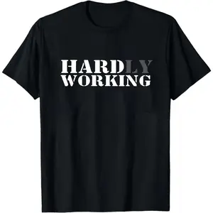 Women's Solid Short-Sleeve Cotton T-Shirt - Seamless Smooth Round Neck Clothes, Casual Blue Collar Work Top with Hardly Working Themed Funny Graphic