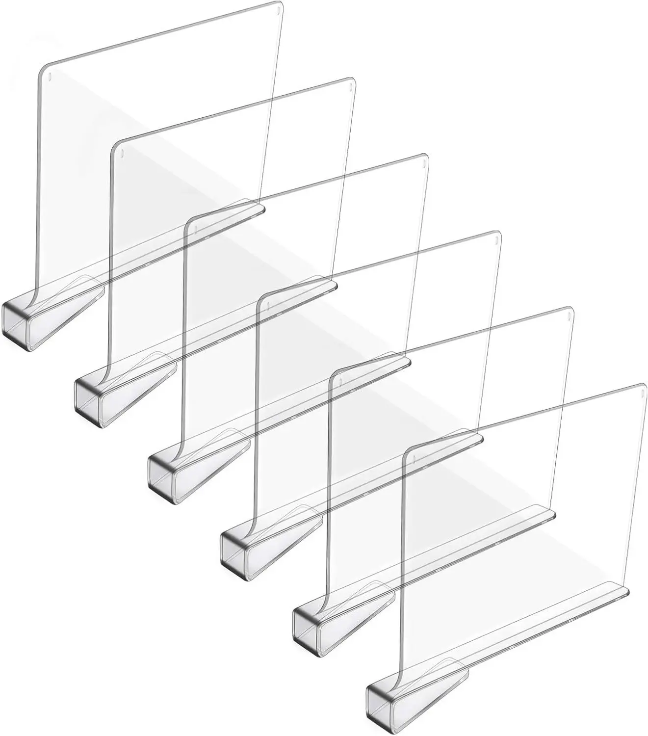 Acrylic Shelf Dividers for Closet Organization, Clear Closet Shelf Separator for Wood Shelves, 6 Pack