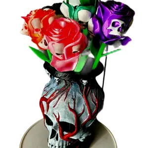 Forbidden Rose and Vase Combo - Colorful Flower Design in Black Vase with Skull Accents