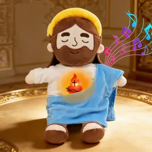 Yelakey Breathable Jesus Plush Toy with Light & Sound, Jesus Filled Animal Plush Doll, Christian Catholic Religious Plush, Soft Cuddly Gift