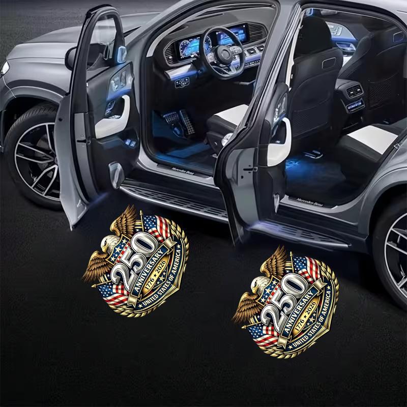 2-pack door lights — U.S. Founding 250th Anniversary projection projector — Universal wireless LED door projection light for cars, compatible with all car brands; U.S. Founding 250th Anniversary welcome plaque projection light