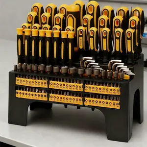131pcs Magnetic Screwdriver Set,Chrome Vanadium Steel, Multi-Size Hex & Flathead Tools, Non-Slip Grip, Includes Storage Rack & Magnetic Bowl - Perfect DIY Tool Kit for Men.