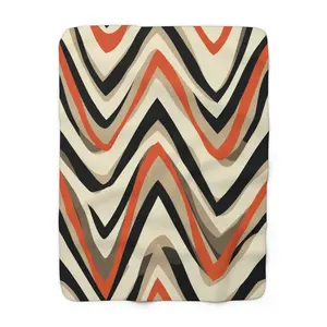 Chevron Blanket | Modern Boho Sherpa Fleece Throw | Black Tan Terracotta Waves