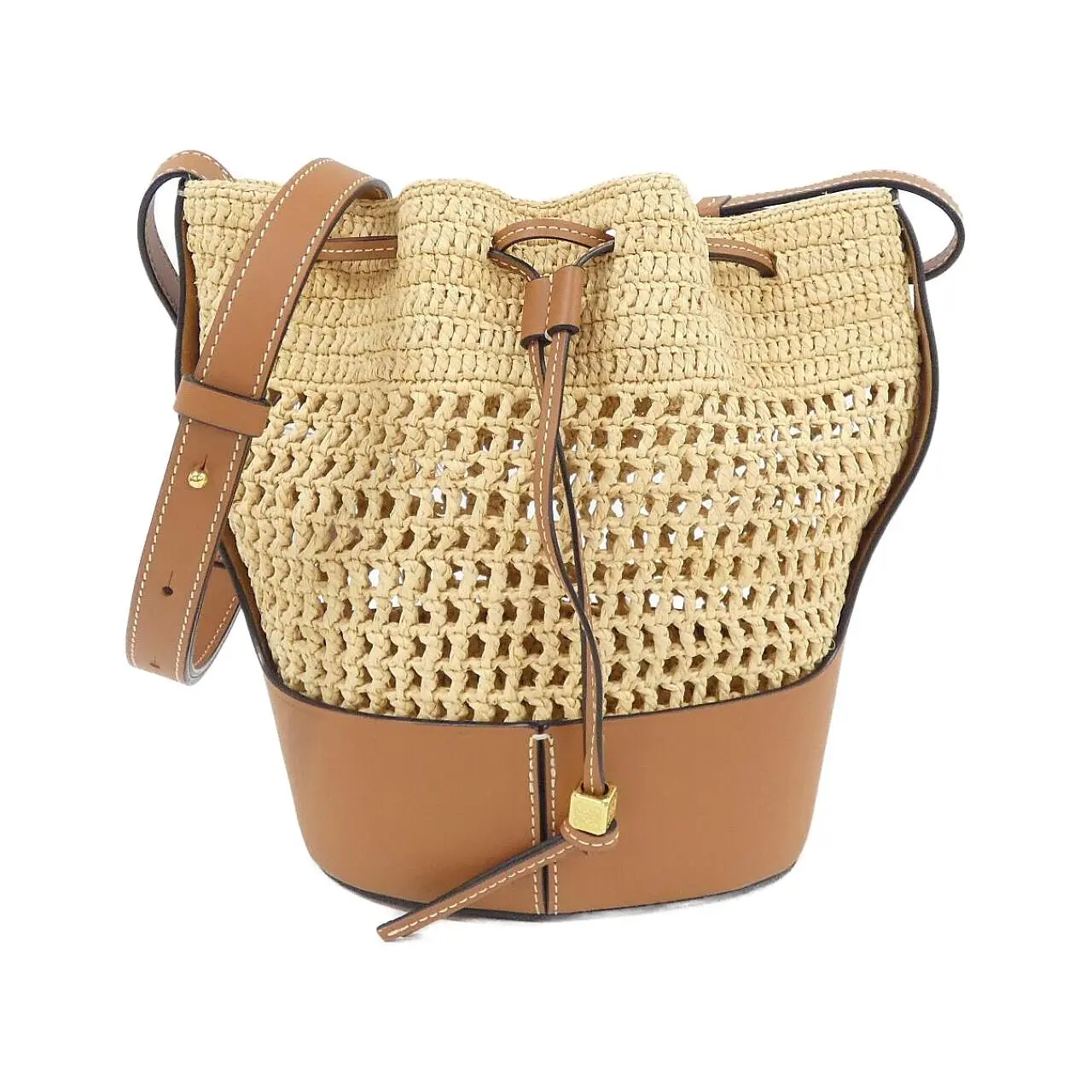 Pre-owned Loewe Calfskin Shoulder Bags Balloon Small Raffia Shoulder Bag