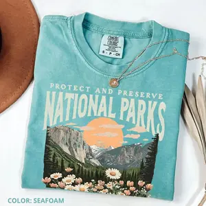 Comfort Colors Vintage National Parks T-Shirt, Protect Our Parks Tee, Nature Lover Hiking Shirt, Relaxed Fit, Graphic Design - Fabric