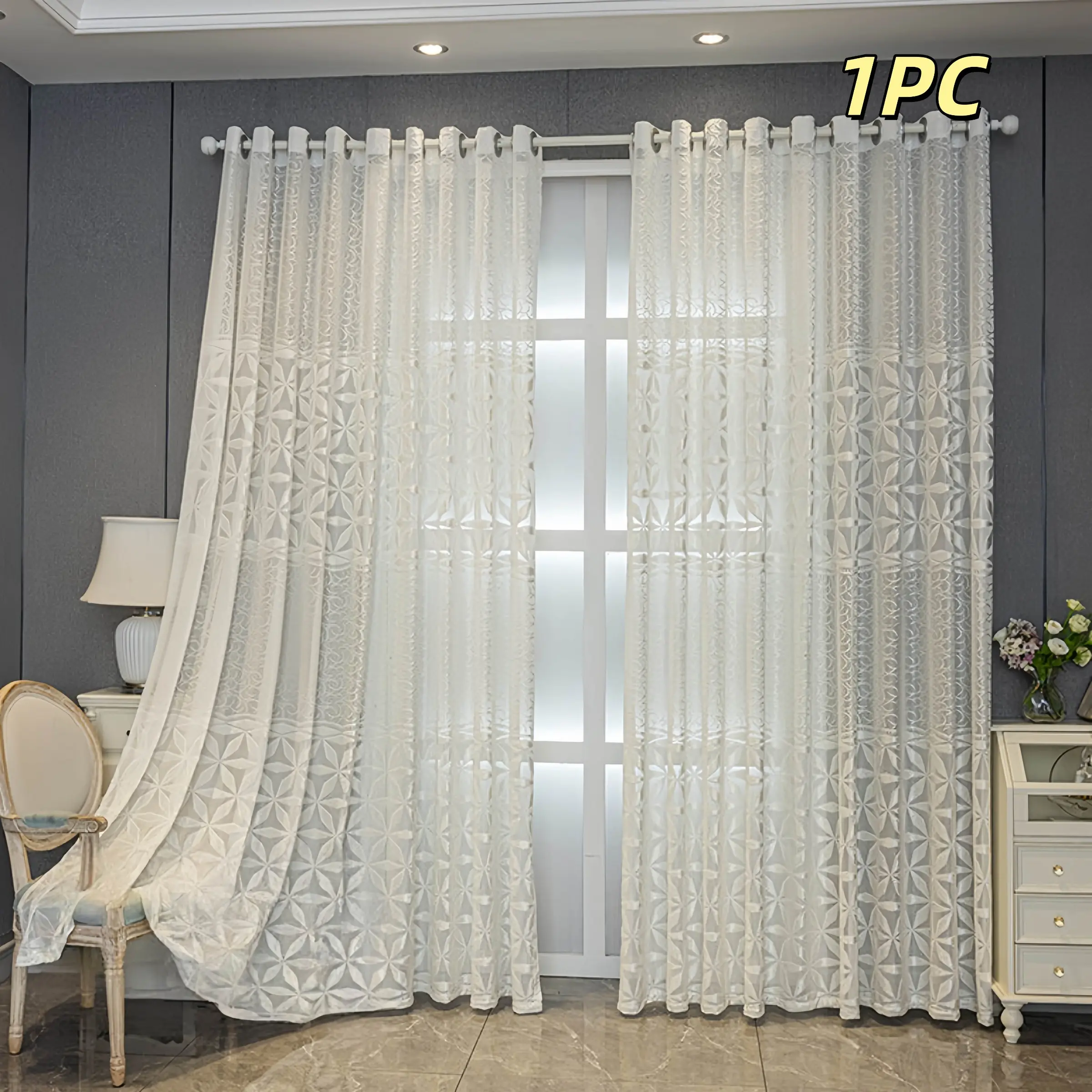 1PC Geometric Pattern Window Curtain Panel, Easy Install Modern Grommet Privacy Curtain, Home Decoration Curtain, Privacy Grommet Curtains for Living Room, Bedroom, Balcony, Restaurant