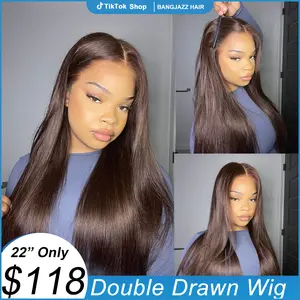 BangJazz Dark Brown Long Silk Double Drawn Straight Human Hair Wig Pre Bleached Knots 13X6 Lace Front Human Hair Wig Glueless Virgin Human Hair 4 More Wig dealsforyoudays