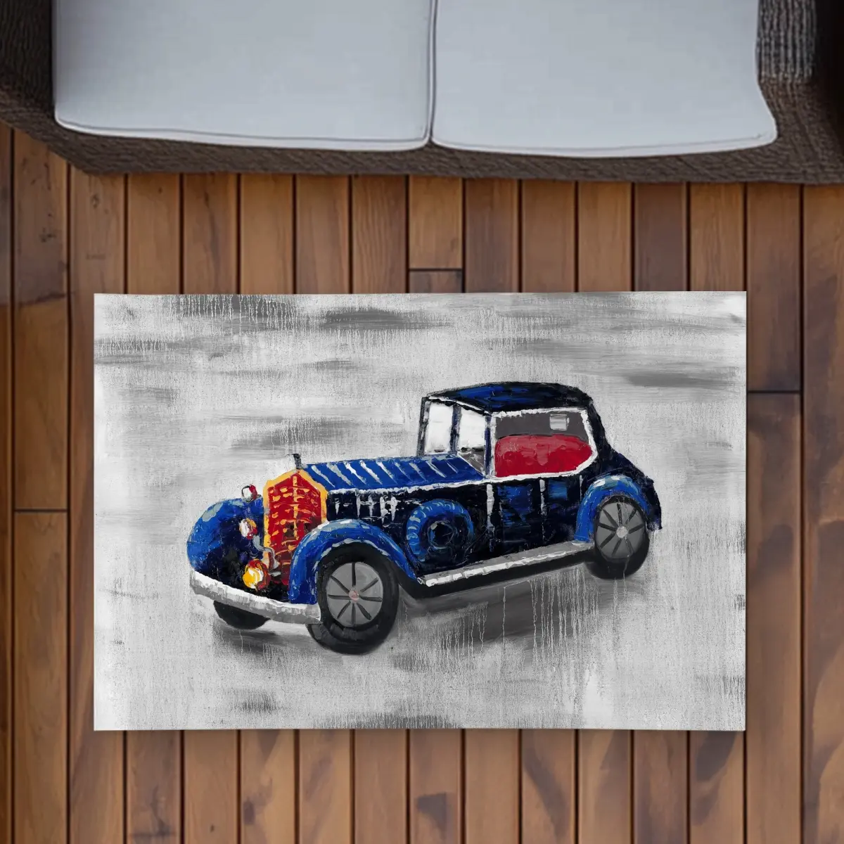360 stand Vintage Blue Toy Car Print Rectangle Rug, 2x3 ft Rectangle Size, Soft Texture, Indoor/Outdoor Use, Bedroom Decor, Supercar Area Rugs, Home Decorative Rug, 2' X 3'
