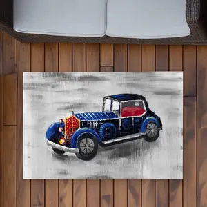 360 stand Vintage Blue Toy Car Print Rectangle Rug, 2x3 ft Rectangle Size, Soft Texture, Indoor/Outdoor Use, Bedroom Decor, Supercar Area Rugs