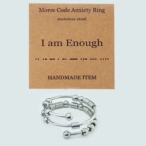 Stainless Steel Morse Code Unzip Ring Fidget Trimmer Bead Anti-Anxiety Ring