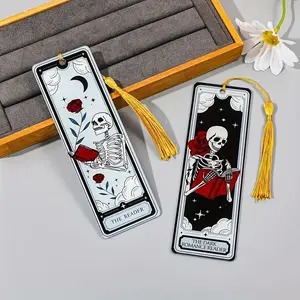 1Pc Gothic Bookmark - Skull Reader with Dark Romance Design - Elegant Tassel Page Marker, Must-Have for Horror Fiction Fans - Gift for Victorian Literature Lovers Book Page Markers