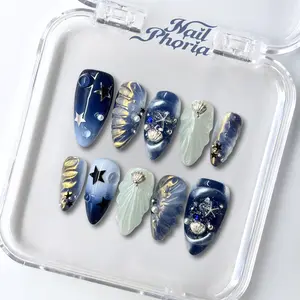 NailPhoria OCEAN OF STARS - Handmade Press-On Nails | Reusable, Salon-Quality, Long-Lasting, Glossy Design