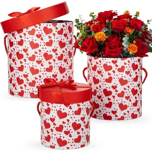 Red and White  Box with Lids Set of 3 Round Nesting  Boxes Cylinder for Presents 3 Assorted Sizes  Arrangements Boxes for Giving Christmas Valentine Gifts Present Wrapping