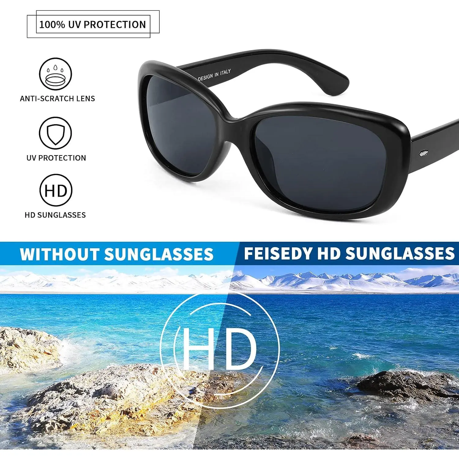 Polarized Retro Square Sunglasses Wraparound UV400 Protection Large EyeconicFinds Vintage Square Polarized Sunglasses for Women  main image 2