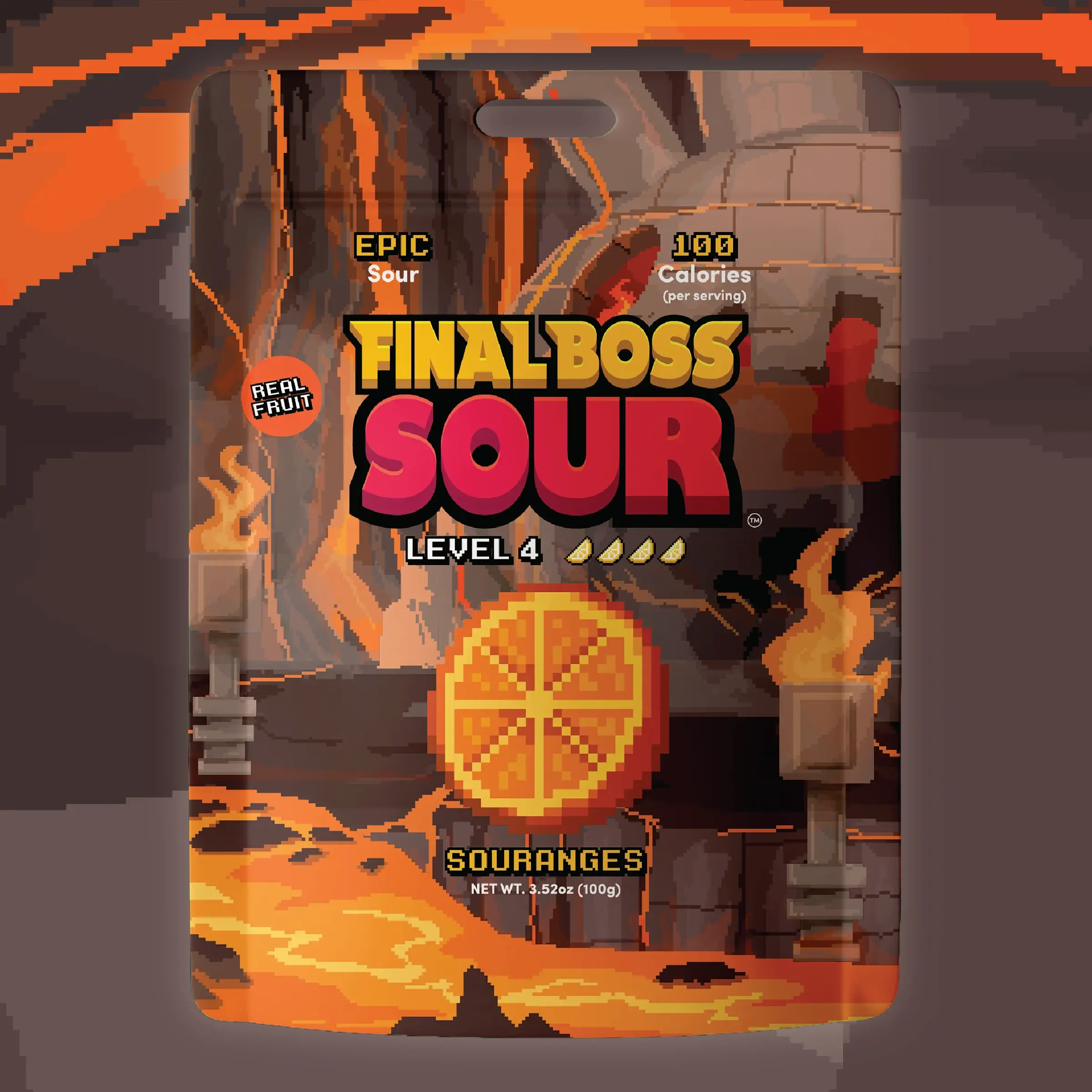 Final Boss Sour Level 4 Sour Oranges - Real Dried Fruit Coated in Tangy Burst Powder - High in Antioxidants - No Artificial Colors or Flavors - Resealable Pouch
