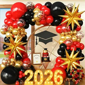 Red, Gold & Black Balloon Arch Kit for Casino, Graduation, Birthday & Anniversary Party Decor