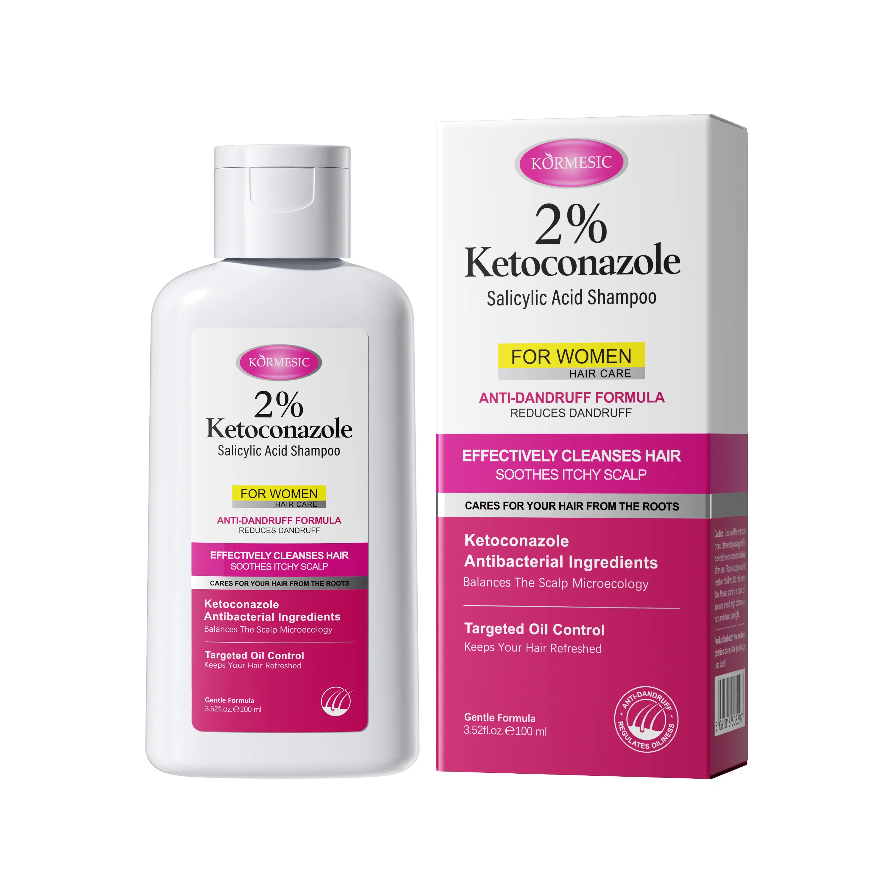 KORMESIC 2% Ketoconazole Shampoo for Women, Salicylic Acid Anti Dandruff Shampoo, Itchy Flaky Scalp Treatment, Oil Control, Soothes Irritated Scalp with Centella Asiatica Extract