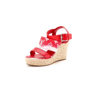 Pre-owned Louis Vuitton Women's Starboard Wedge Espadrille Sandals Limited Edition Escale Monogram Giant by Rebag