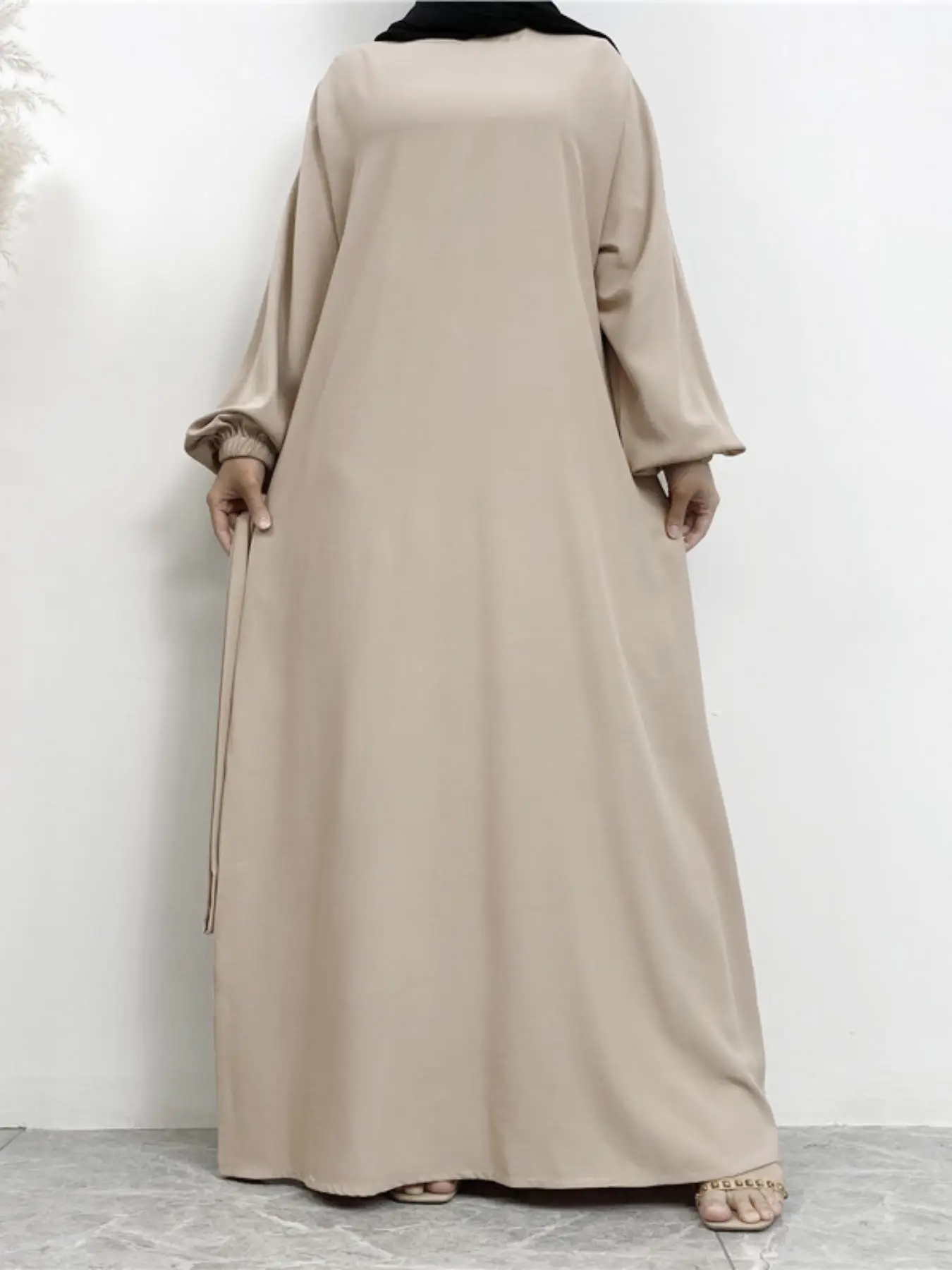 Women's Plain Bishop Sleeve Maxi Dress, Casual Long Sleeve Round Neck Long Dress for Spring & Fall, Women's Islamic Clothing for Daily Wear