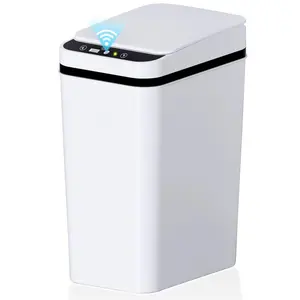 Smart Trash Can 2.6 Gallon Sensor Motion Slim Touchless Bathroom Trash Can with Lid Electric Narrow Plastic Auto Open Small Automatic Garbage Can White IPX5 Waterproof ABS Material*
