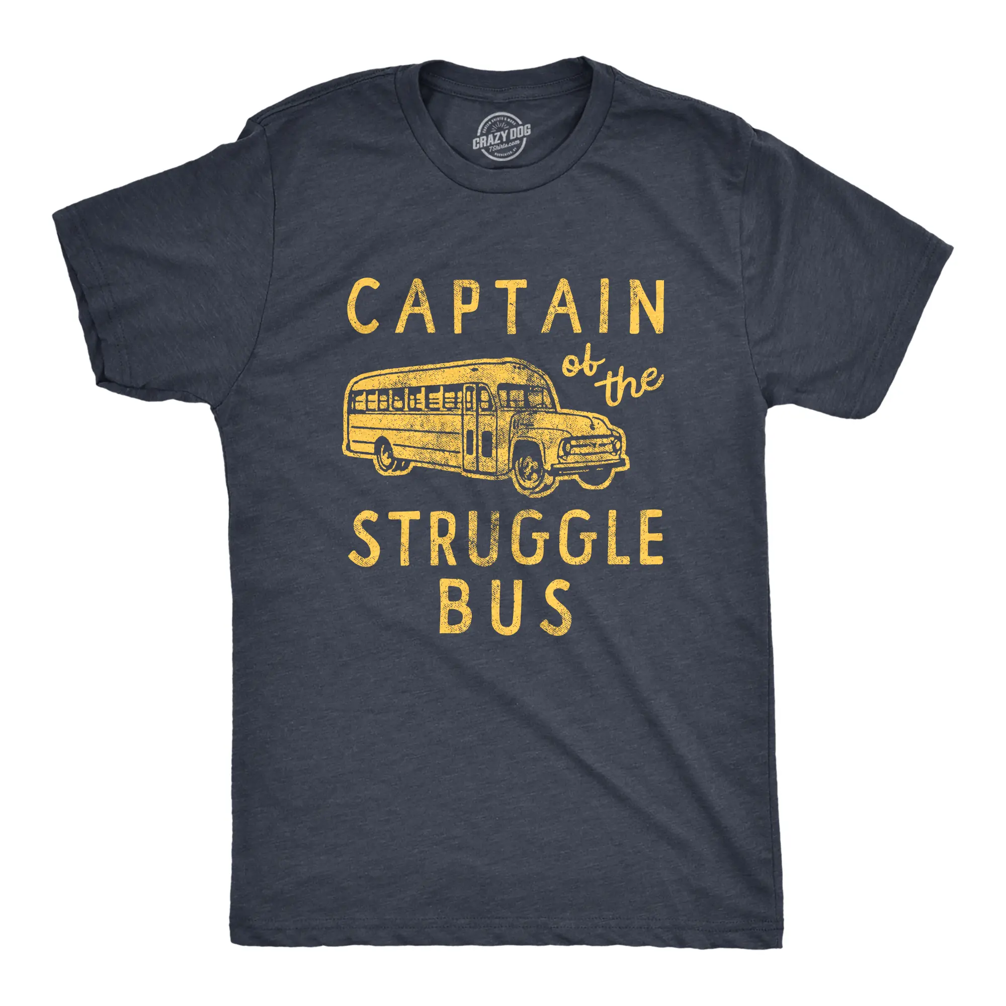 Mens Captain of The Struggle Bus T Shirt Funny Sarcastic School Bus Graphic Novelty Tee for Guys Mens Funny T Shirts Cool Vintage Graphic Tees Funny Sarcastic Short Sleeve Novelty Tees for Guys Navy -