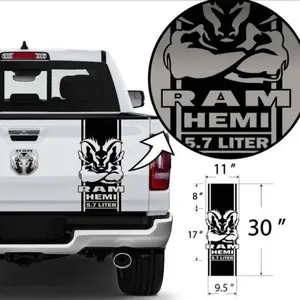 Ram Decal Ram Hemi 5.7 Liter Black 11" x 30" Rear Window Decal for Dodge Ram Trucks