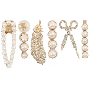 Pearl Hair Clips for Women Gold Plated Barrette Hair Pins Elegant Fashion Hairpin Set with Pearl Accents and Feather Design Versatile Stylish Accessories