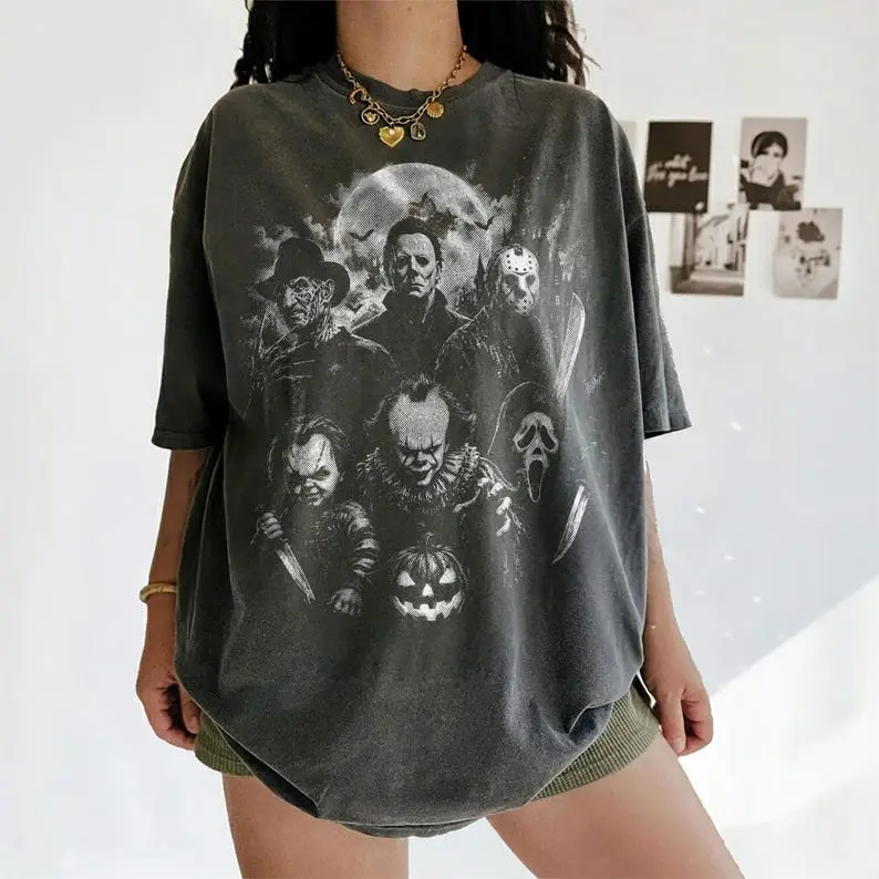 Classic Halloween Horror Characters Graphic Tee, Spooky Season, Scary Movie, 2026 Halloween Tee Gift Idea