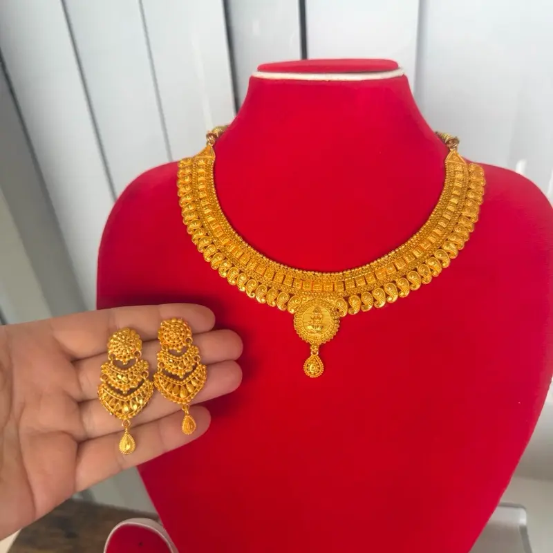 Gold plated Temple Choker/Necklace with earrings