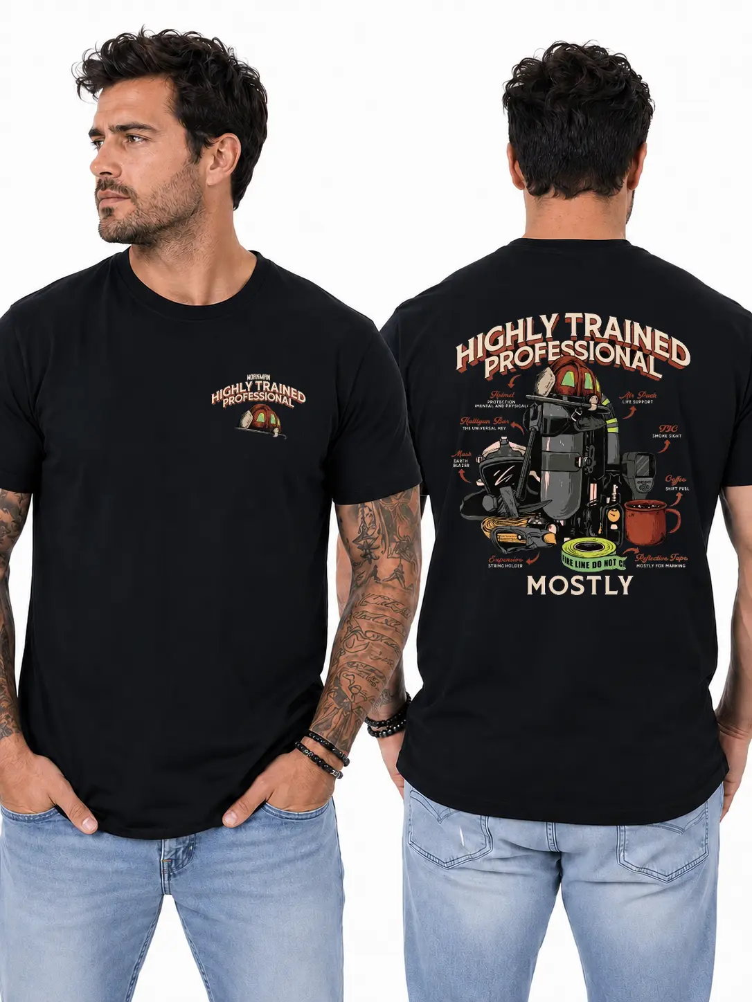 Funny Firefighter T-Shirt, Fire Helmet & Rescue Gear Graphic Design, First Responder Work Shirt for Firefighters, Fire Department Crews & Emergency Workers, Gift for Firemen or Rescue Teams