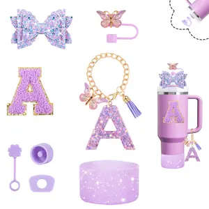 (no cup) Bling Cup Accessories for Stanley 30oz 40oz tumbler with handle, Including Straw Bow Decoration, Butterfly Straw Topper Cover Cap, Silicone Boot, Spill Proof Stoppers, Alphabet Charm Initials, Stickers #TOPPICKS