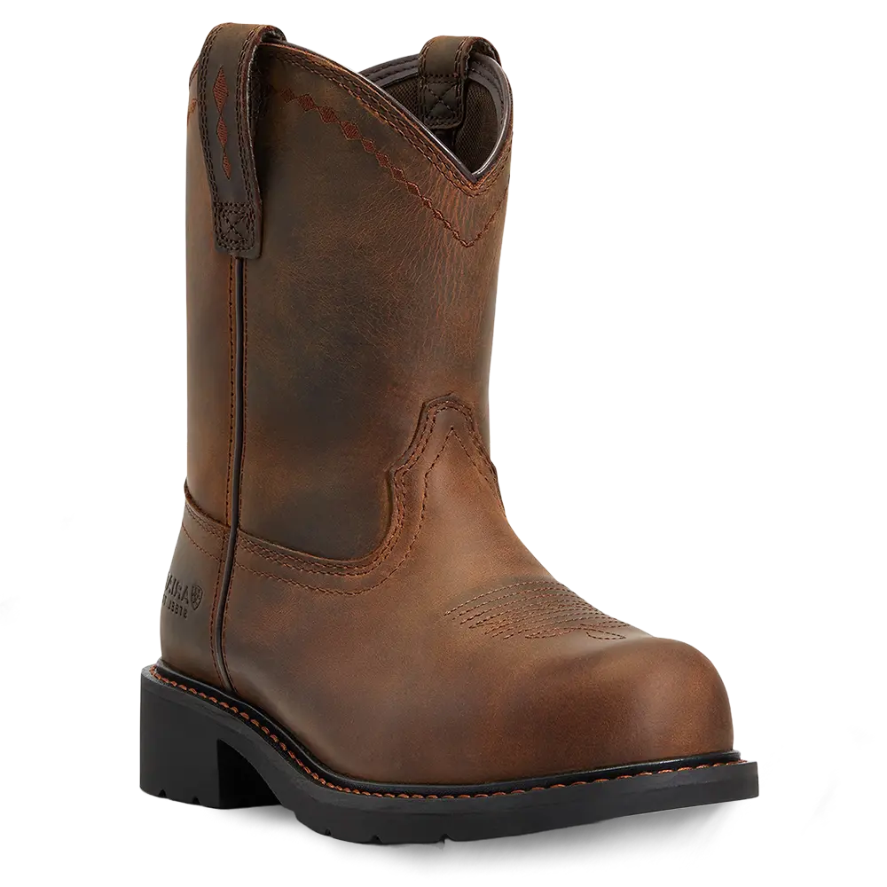 Ariat Ladies Fatbaby Distressed Brown Pull On Steel Toe Work Boots 10040431