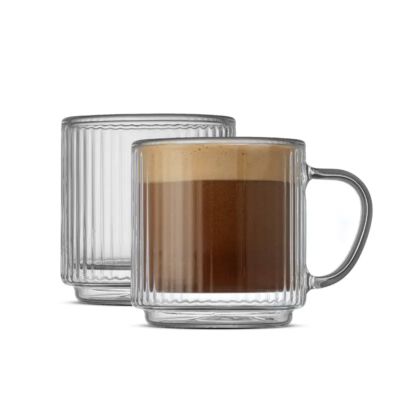 CNGLASS 16oz Double Walled Glass Coffee Mugs (4-Pack) - Clear Insulated Cups For Hot & Cold Drinks