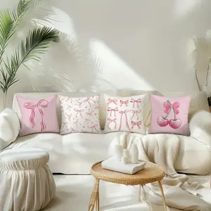 Sweet Bow Cherry Pillow Soft Cushion, Bedroom Living Room Multi-Use Atmosphere Home Decor, Cozy and Comfortable Seat Pad